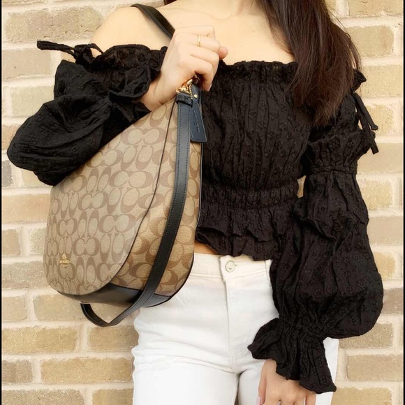 Coach  Hobo Top Zop Shoulder Bag Khaki Signature - Picture 3 of 6